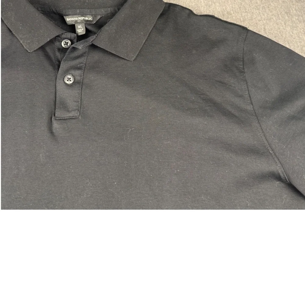 Banana Republic Mens XL Black Short Sleeve Cotton Polo Shirt Solid Casual‎ Top